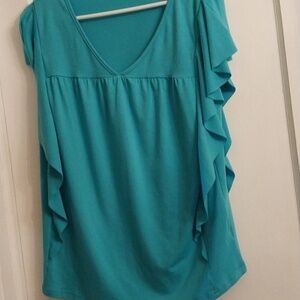 KOJOOIN Aqua  Flutter Sleeve Ruffle Summer Tops for Women    NWT Size L